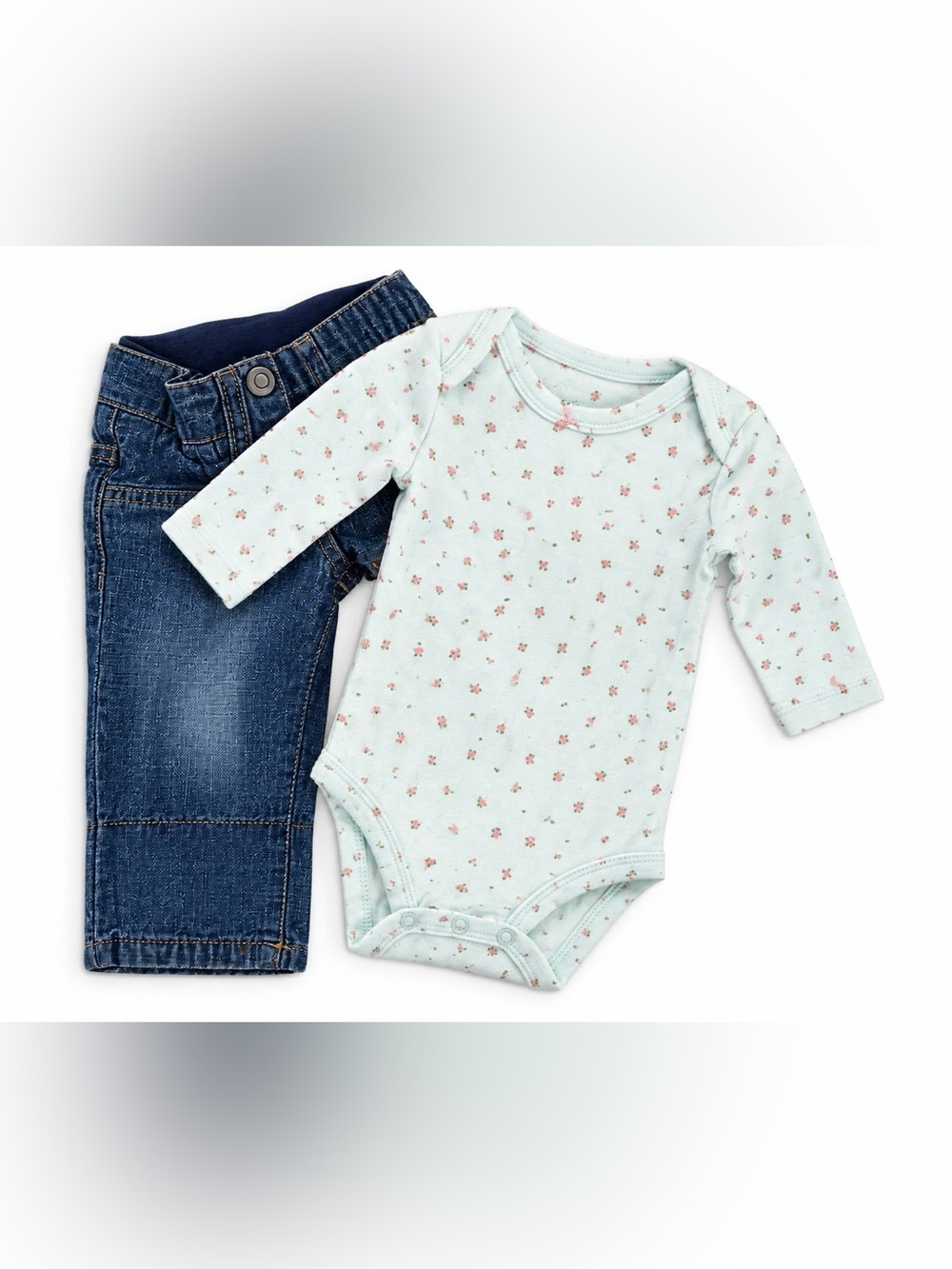 Preloved Floral Blue Onesie and Jean Set